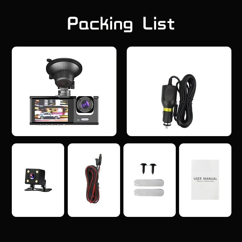 3 Channel Car Cam HD 1080P  Dash Cam
