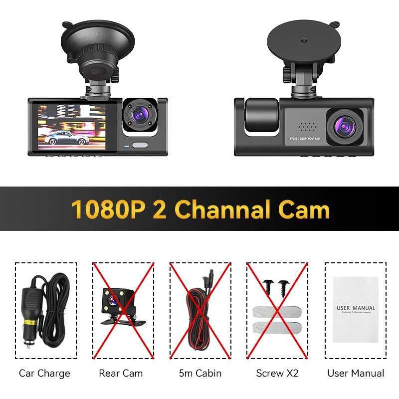 3 Channel Car Cam HD 1080P  Dash Cam