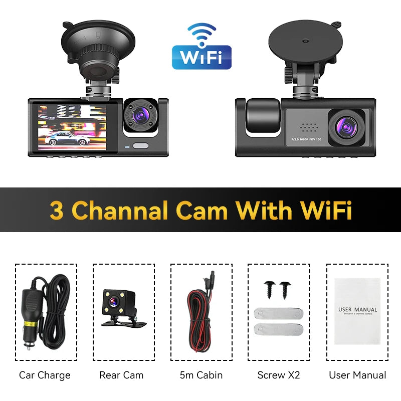 3 Channel Car Cam HD 1080P  Dash Cam
