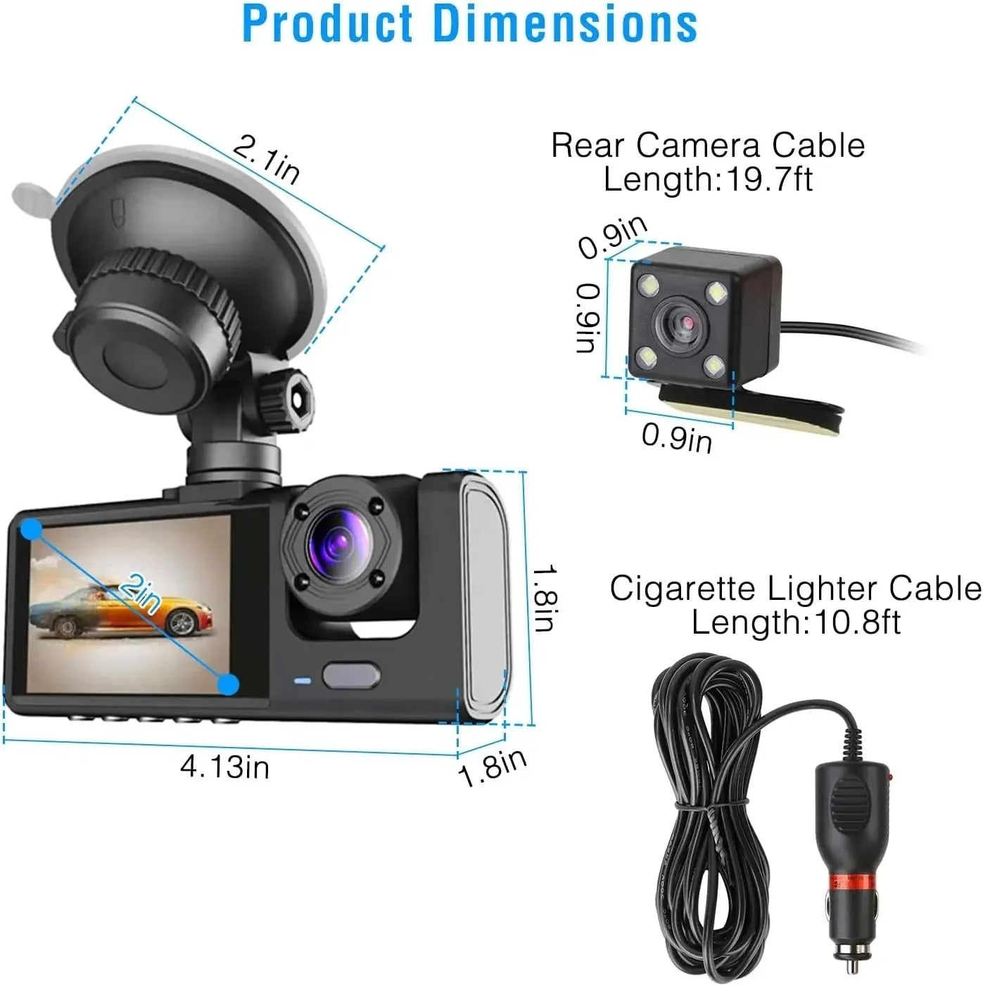 3 Channel Car Cam HD 1080P  Dash Cam