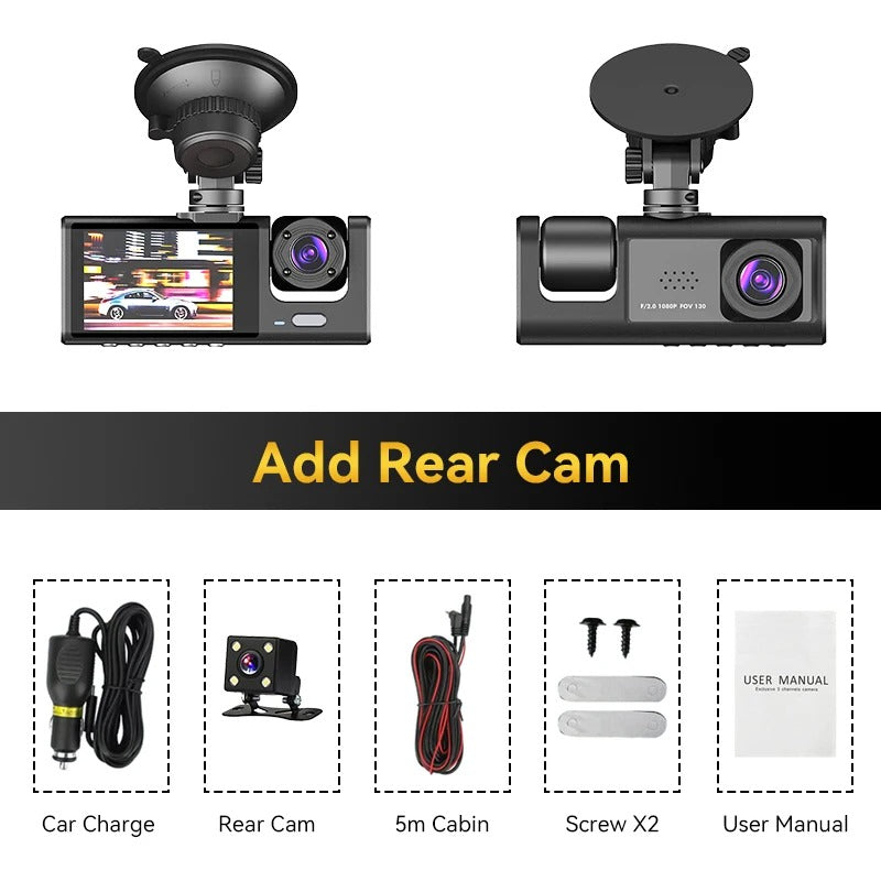 3 Channel Car Cam HD 1080P  Dash Cam